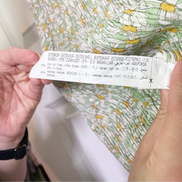 Zara Floral Daisy Print Linen Blend Smocked Mini Dress - Picture 7 of 14